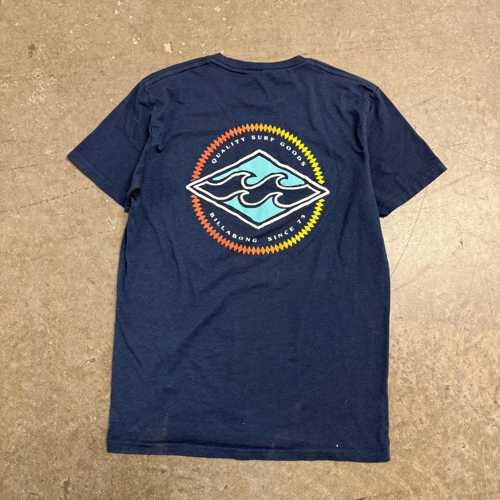 Billabong Mens Navy Blue Graphic Surf T-Shirt Size Medium Short Sleeve Wave Logo